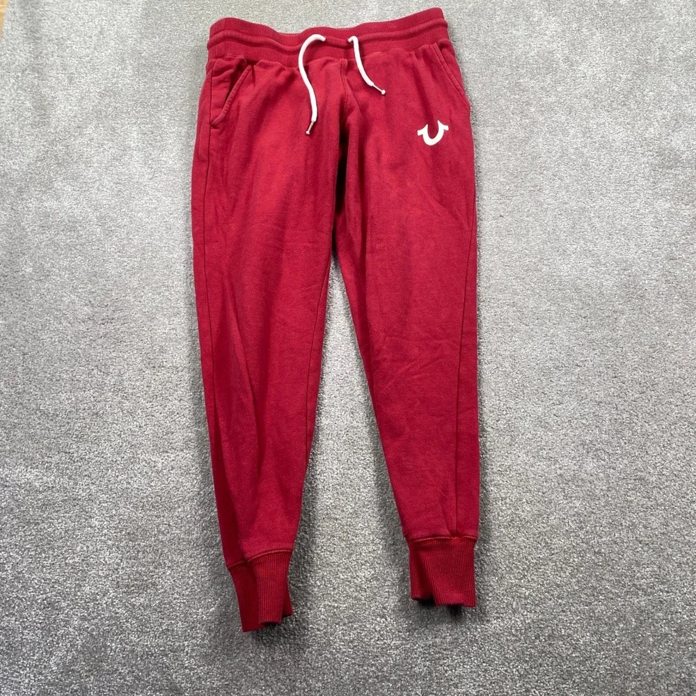 True Religion Mens Red Horseshoe Logo Fleece Jogger Sweatpants Size S Small